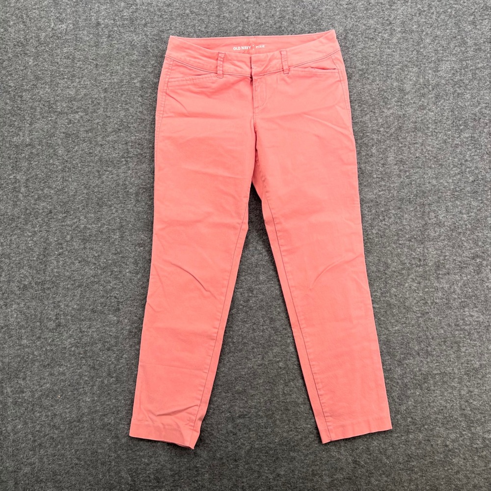 Old Navy Pixie Pants Womens 0 Petite Coral Pink Mid Rise Slim Ankle Chino Cotton